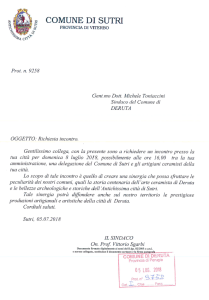 Richiesta incontro On. Sgarbi - Domenica 8 Luglio 2018